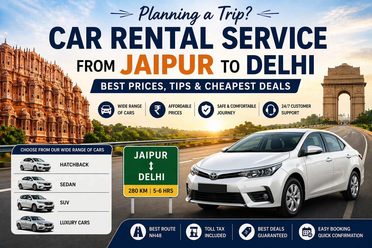 Car Rental Service from Jaipur to Delhi